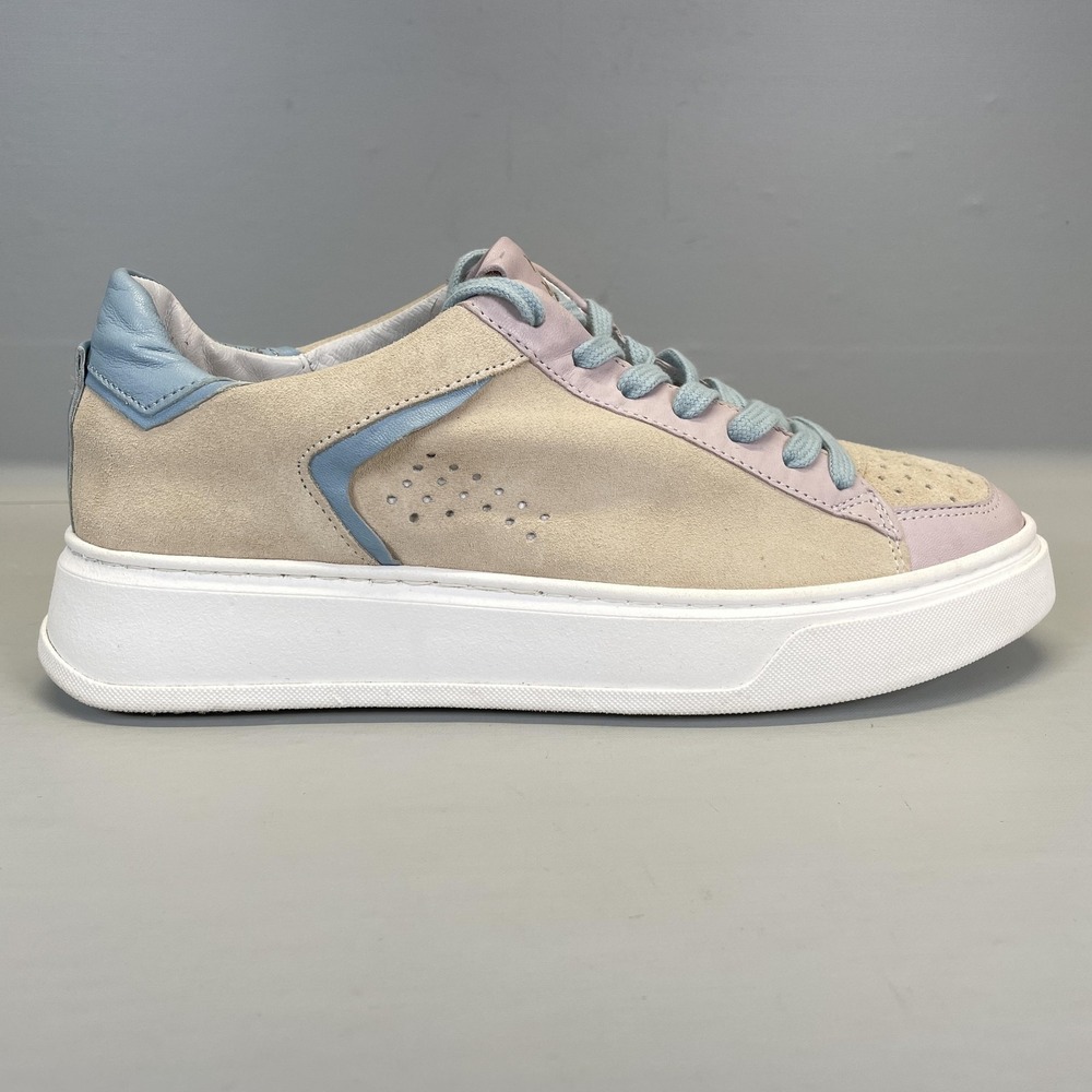 Miz Mooz Tristin‎ Shoes Womens Size 9 Beige Suede Colorblock Lace Up Sneakers